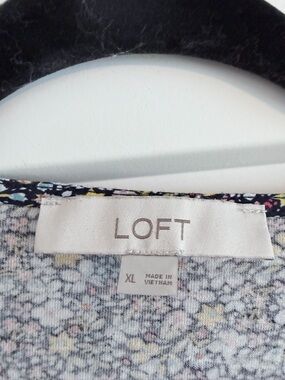 LOFT Navy Floral Blouse with Cream Accents